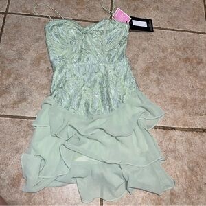 PrettyLittleThing Mint Lace Bodice Ruffle Mini Dress